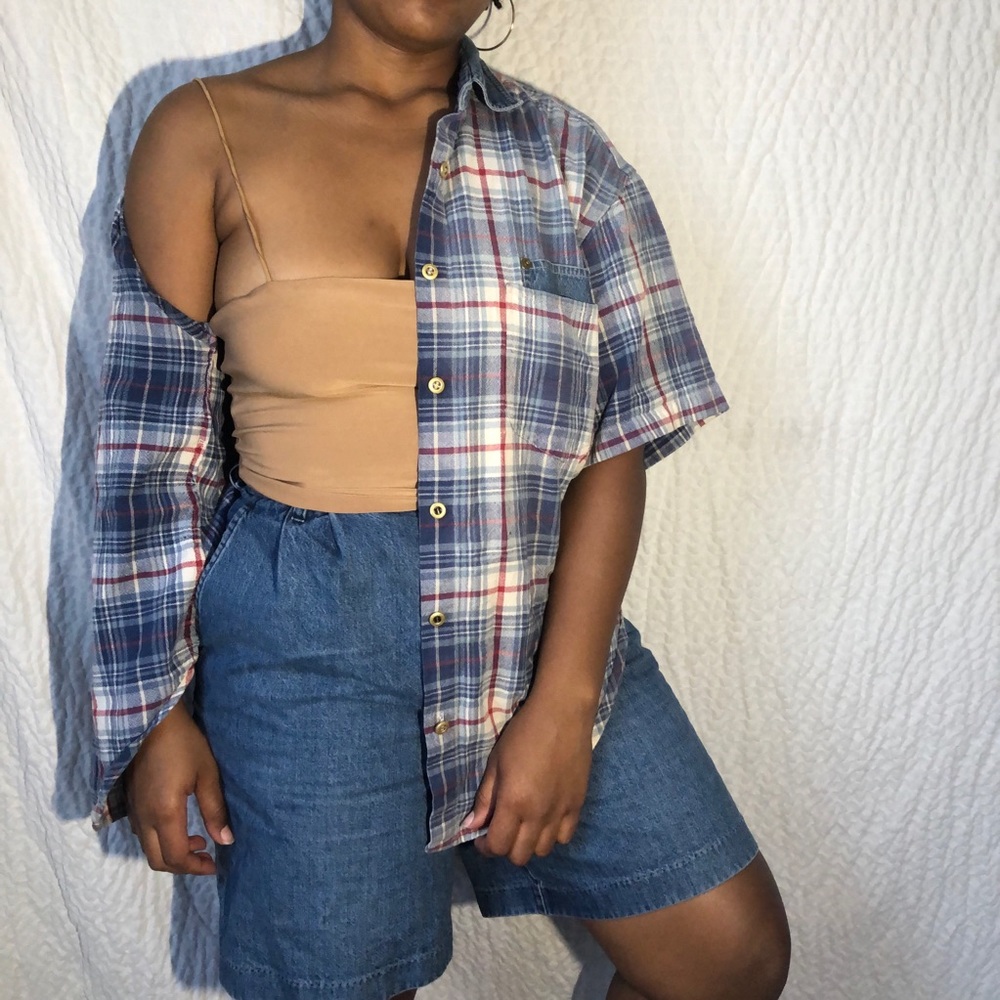 Oversized Plaid Jean Button Down Shirt